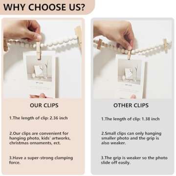 KLOGTSIND Hanging Photo Display Wall Decor, 3PCS Boho Wooden Bead Garland Collage Picture Frame with 9 Wood Clips for Bedroom, Living Room, Office, Dorm Decor, Photos Holder Teen Girl Gifts