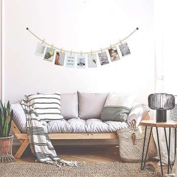 KLOGTSIND Hanging Photo Display Wall Decor, 3PCS Boho Wooden Bead Garland Collage Picture Frame with 9 Wood Clips for Bedroom, Living Room, Office, Dorm Decor, Photos Holder Teen Girl Gifts