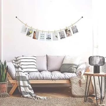 KLOGTSIND Hanging Photo Display Wall Decor, 3PCS Boho Wooden Bead Garland Collage Picture Frame with 9 Wood Clips for Bedroom, Living Room, Office, Dorm Decor, Photos Holder Teen Girl Gifts