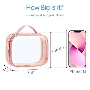 PACKISM TSA Approved Toiletry Bag, 3 Pack Clear Makeup Bags with Handle Large Opening Fit Carry-on Travel Essentials, Quart-sized for Toiletries, Rose Pink