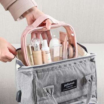 PACKISM TSA Approved Toiletry Bag, 3 Pack Clear Makeup Bags with Handle Large Opening Fit Carry-on Travel Essentials, Quart-sized for Toiletries, Rose Pink