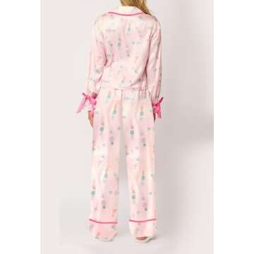 Luckinbaby Women Christmas 2 Piece Pajamas Set Bow Tie Long Sleeve Shirts Ruffle Pants Nutcracker Loungewear Set (Tie Light Pink,Medium)