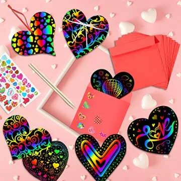 Natonhi 36 Pack Valentines Day Gifts Card for Kids,Heart Rainbow Scratch Art Paper Valentine Crafts ...