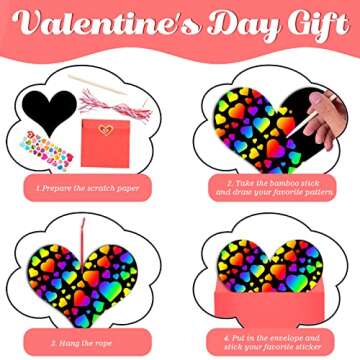 Natonhi 36 Pack Valentines Day Gifts Card for Kids,Heart Rainbow Scratch Art Paper Valentine Crafts for Kids Party Favors Classroom Exchange Prizes