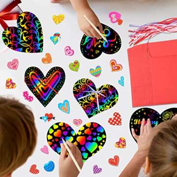Natonhi 36 Pack Valentines Day Gifts Card for Kids,Heart Rainbow Scratch Art Paper Valentine Crafts for Kids Party Favors Classroom Exchange Prizes