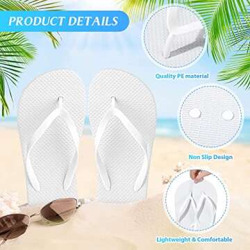 Unittype 48 Pairs Flip Flops Bulk for Wedding Guests Hotel Slippers with Size Cards and Bags for Wedding Beach Pool (White)