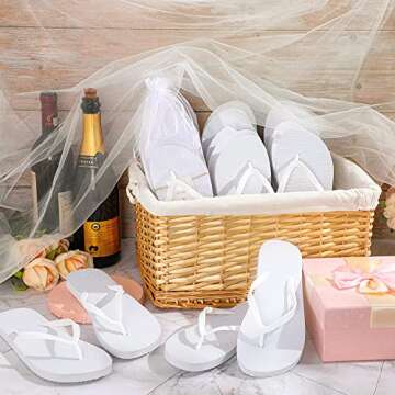 Unittype 48 Pairs Flip Flops Bulk for Wedding Guests Hotel Slippers with Size Cards and Bags for Wedding Beach Pool (White)