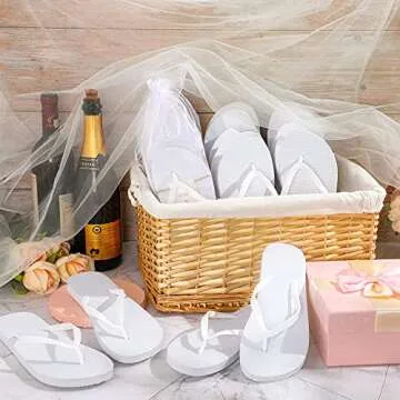 Unittype 48 Pairs Flip Flops Bulk for Wedding Guests Hotel Slippers with Size Cards and Bags for Wedding Beach Pool (White)