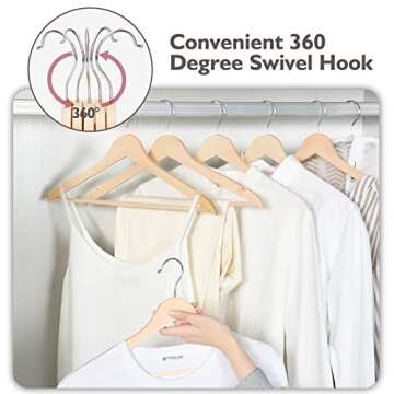 Edergoo 30 Pack Wood Hangers with 360° Swivel Hook