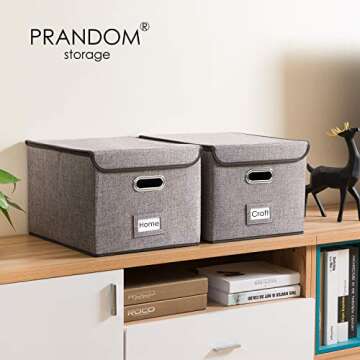 PRANDOM Decorative Linen File Organizer Box for Efficient Storage