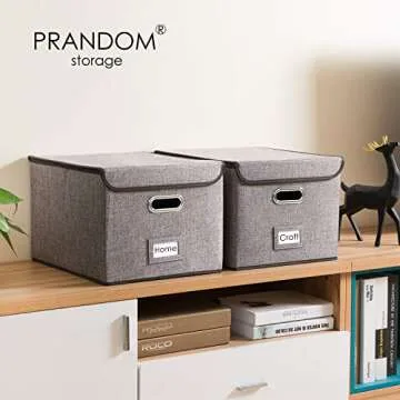PRANDOM Decorative Linen File Organizer Box for Efficient Storage