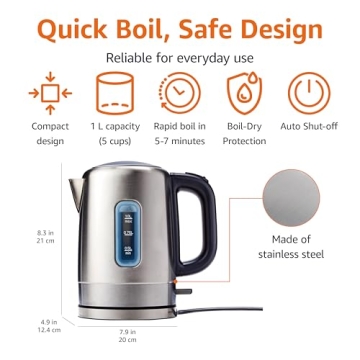 Amazon Basics Electric Kettle, 1.1 Quarts, Fast Boiling