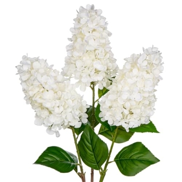 Arborus 3PCS Fake Flowers Hydrangea Artificial Flowers 28" Long Stem White Faux Flowers for Vase, Re...