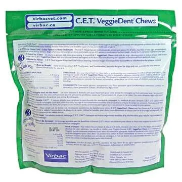 Virbac C.E.T. VEGGIEDENT Tartar Control Chews for Dogs - 2 Pack of 30 Chews