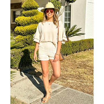 Luvamia Women's Beige Tiered Bell Sleeve Blouse Size S