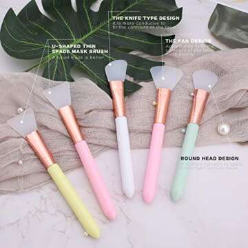 Elisel 5pcs Silicone Facial Mask Applicator Brushes, Flexible for Face, Sleeping, Clay, Body Lotion Masks