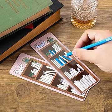 Outus 50 Pieces Book Tracker Bookmarks Paper Double Sided Bookshelf Design Bookmarks Color Your Own Book Markers Bulk for Book Lover Students Reading(Cute Style)