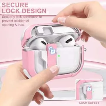 Clear Case for AirPods Pro 2nd/1st Generation Case, Secure Lock Case for Apple Airpod Pro 2&1 Gen Case Cover with Silicone Wrist Strap Cute Candy Keychain for Women,Pink