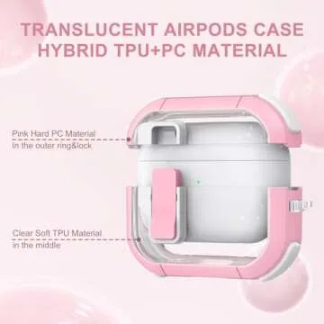Clear Case for AirPods Pro 2nd/1st Generation Case, Secure Lock Case for Apple Airpod Pro 2&1 Gen Case Cover with Silicone Wrist Strap Cute Candy Keychain for Women,Pink