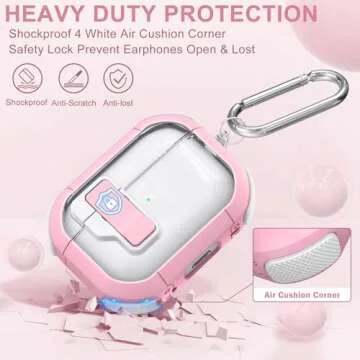 Clear Case for AirPods Pro 2nd/1st Generation Case, Secure Lock Case for Apple Airpod Pro 2&1 Gen Case Cover with Silicone Wrist Strap Cute Candy Keychain for Women,Pink