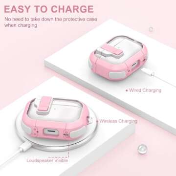 Clear Case for AirPods Pro 2nd/1st Generation Case, Secure Lock Case for Apple Airpod Pro 2&1 Gen Case Cover with Silicone Wrist Strap Cute Candy Keychain for Women,Pink