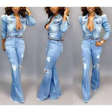 SeNight Women's Trendy Denim Jacket with Sparkly Hem