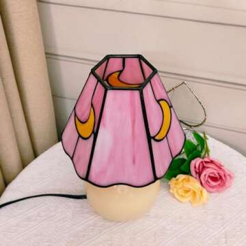 KIPHEPI Mushroom Lamp Stained Glass Lamp Moon Lamp Bedside Table Lamp Night Lamps Tiffany Lamp Pink ...
