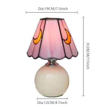 KIPHEPI Mushroom Lamp Stained Glass Lamp Moon Lamp Bedside Table Lamp Night Lamps Tiffany Lamp Pink Cute Small Nightstand Desk Lamp for Home Decor Study Living Bedroom Gift, Included E26 Bulb