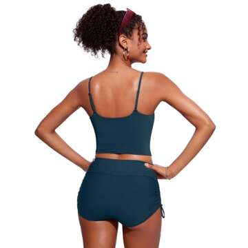 CRZ YOGA Womens Scoop Neck Bikini Tops U Back Longline Swimsuit Adjustable Spaghetti Straps Bathing Suit Crop Tankini Insignia Blue Small