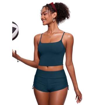 CRZ YOGA Womens Scoop Neck Bikini Tops U Back Longline Swimsuit Adjustable Spaghetti Straps Bathing Suit Crop Tankini Insignia Blue Small