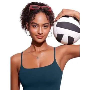 CRZ YOGA Womens Scoop Neck Bikini Tops U Back Longline Swimsuit Adjustable Spaghetti Straps Bathing Suit Crop Tankini Insignia Blue Small