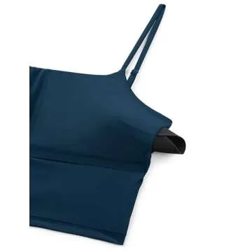 CRZ YOGA Womens Scoop Neck Bikini Tops U Back Longline Swimsuit Adjustable Spaghetti Straps Bathing Suit Crop Tankini Insignia Blue Small