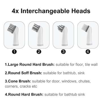 Electric Cleaning Brush with 4 in 1 Multiple Brush Heads, Indoor Household Cordless Motorized Brush for Bathroom Toilet Kitchen Tile Crevice(Grey)