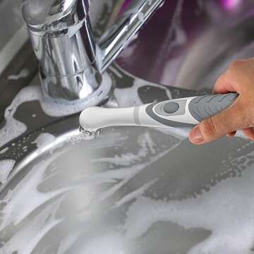 Electric Cleaning Brush with 4 in 1 Multiple Brush Heads, Indoor Household Cordless Motorized Brush for Bathroom Toilet Kitchen Tile Crevice(Grey)