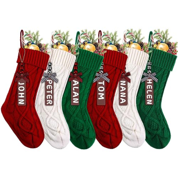 XIMISHOP 6PACK Christmas Stockings - Large 18Inch Knitted Personalized Decorations with Name Tags fo...