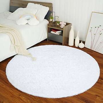 ULTRUG Fluffy Round Rug for Kids Room, Soft Circle Area Rugs for Girls Bedroom, Cute Princess Castle...