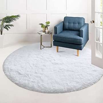 ULTRUG Fluffy Round Rug for Kids Room, Soft Circle Area Rugs for Girls Bedroom, Cute Princess Castle Nursery Rug Shaggy Circular Carpet for Teens Girls Baby Bedroom Home Decor, 4 x 4 Feet White