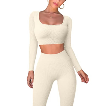 OQQ Women's Workout Ribbed Exercise Outfit – Stylish & Comfortable Activewear Set