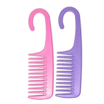 Detangler Shower Comb with hook, wet/dry, Colors may vary (Pack of 2)