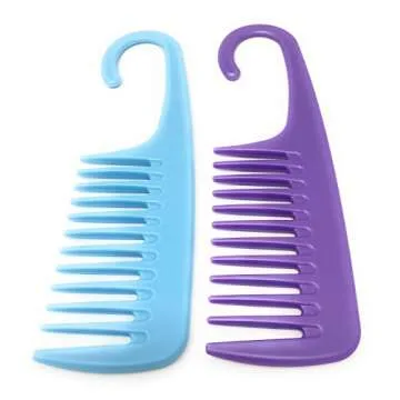 Detangler Shower Comb with hook, wet/dry, Colors may vary (Pack of 2)
