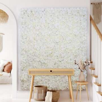 Silk Flower Wall Panels Backdrop 15 * 15inch- 12Pcs Wedding Wall DIY 3D Floral Panels Handmade Fake Flower Screen for Photo Photography Party Event Baby Shower Wall Background Décor-White