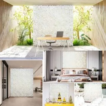 Silk Flower Wall Panels Backdrop 15 * 15inch- 12Pcs Wedding Wall DIY 3D Floral Panels Handmade Fake Flower Screen for Photo Photography Party Event Baby Shower Wall Background Décor-White