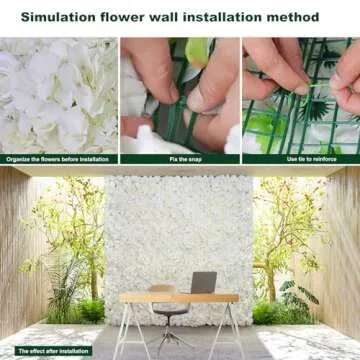 Silk Flower Wall Panels Backdrop 15 * 15inch- 12Pcs Wedding Wall DIY 3D Floral Panels Handmade Fake Flower Screen for Photo Photography Party Event Baby Shower Wall Background Décor-White