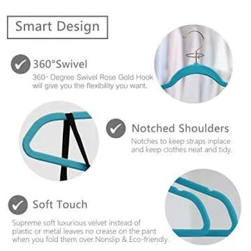 MIZGI Premium Velvet Hangers (50 Pack) Heavy Duty - Non Slip Felt Suit Hangers Teal/Turquoise - Rose...