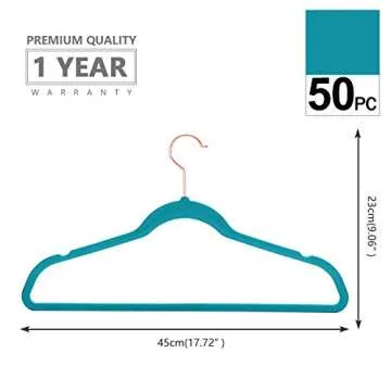 MIZGI Premium Velvet Hangers (50 Pack) Heavy Duty - Non Slip Felt Suit Hangers Teal/Turquoise - Rose Gold Hooks,Space Saving Clothes Hangers