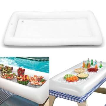 Inflatable Serving Bar Salad Buffet Ice Tray Food Drink Cooler for Picnic Luau Pool Party with Drain Plug, 2 Pack