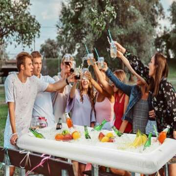 Inflatable Serving Bar Salad Buffet Ice Tray Food Drink Cooler for Picnic Luau Pool Party with Drain Plug, 2 Pack