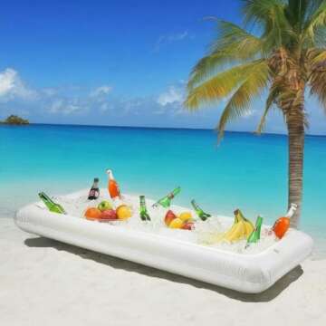 Inflatable Serving Bar Salad Buffet Ice Tray Food Drink Cooler for Picnic Luau Pool Party with Drain Plug, 2 Pack