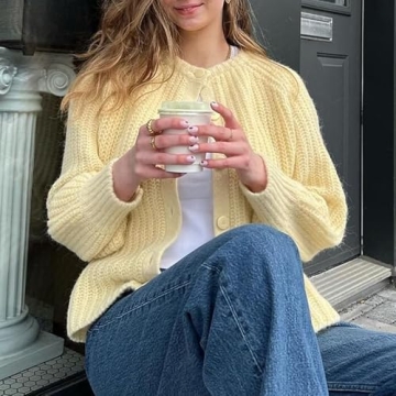 Durable Women Button Down Cardigan in Yellow Perfect for Winter