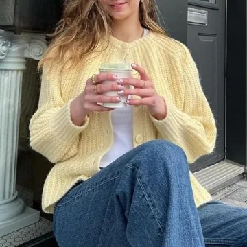 Durable Women Button Down Cardigan in Yellow Perfect for Winter